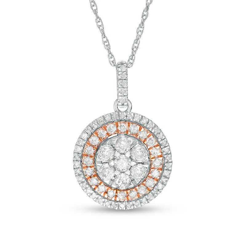 Main Image 1 of Previously Owned - 1 CT. T.W. Composite Diamond Double Frame Pendant in 10K Two-Tone Gold