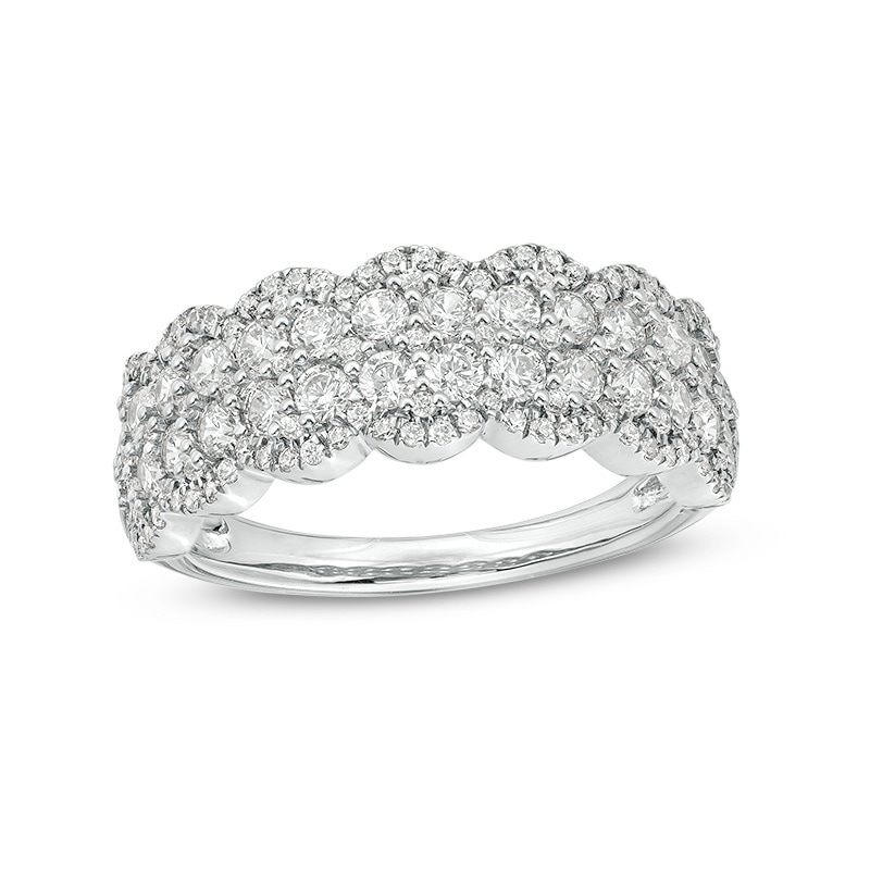 Main Image 1 of Previously Owned - 1 CT. T.W. Diamond Double Row Scallop-Edge Band in 10K White Gold