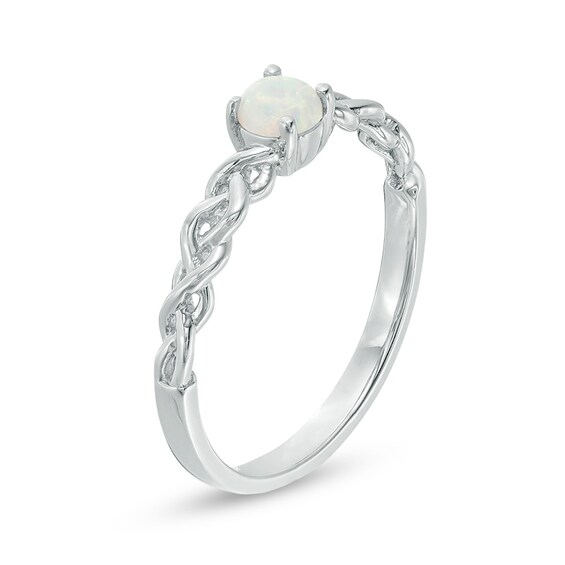 Previously Owned - 4.0mm Lab-Created Opal Solitaire Braided Shank Promise Ring in Sterling Silver