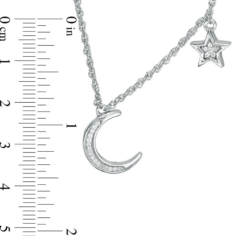 Main Image 3 of Previously Owned - 1/15 CT. T.W. Diamond Crescent Moon and Star Necklace in Sterling Silver