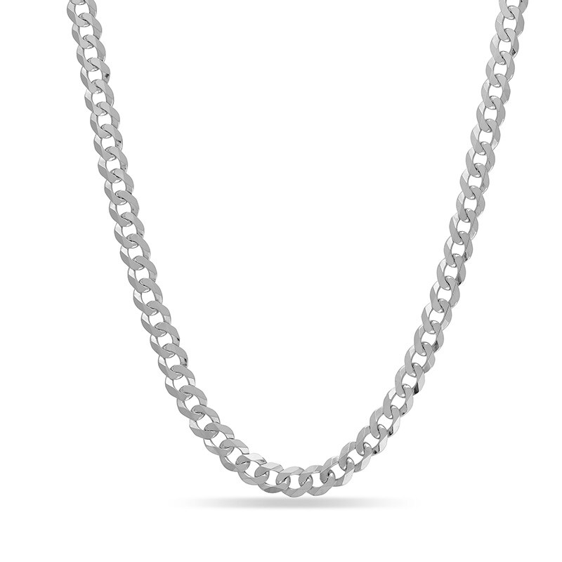 Main Image 1 of Previously Owned - Ladies' 6.7mm Curb Chain Necklace in 14K White Gold - 24"