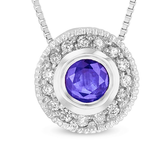 Previously Owned - 4.0mm Tanzanite and 1/10 CT. T.w. Diamond Frame Vintage-Style Pendant in 14K White Gold
