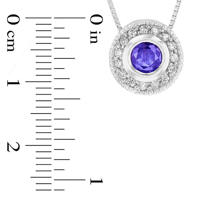 Main Image 2 of Previously Owned - 4.0mm Tanzanite and 1/10 CT. T.W. Diamond Frame Vintage-Style Pendant in 14K White Gold