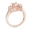 Thumbnail Image 3 of Previously Owned - Oval Morganite and 1/4 CT. T.W. Diamond Three Stone Frame Ring in 10K Rose Gold