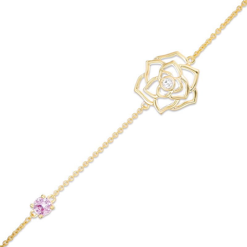 Main Image 1 of Previously Owned - 4.0mm Lab-Created Pink and White Sapphire Rose Anklet in 10K Gold - 10"