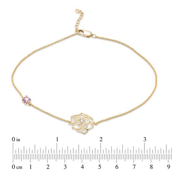 Previously Owned - 4.0mm Lab-Created Pink and White Sapphire Rose Anklet in 10K Gold - 10"