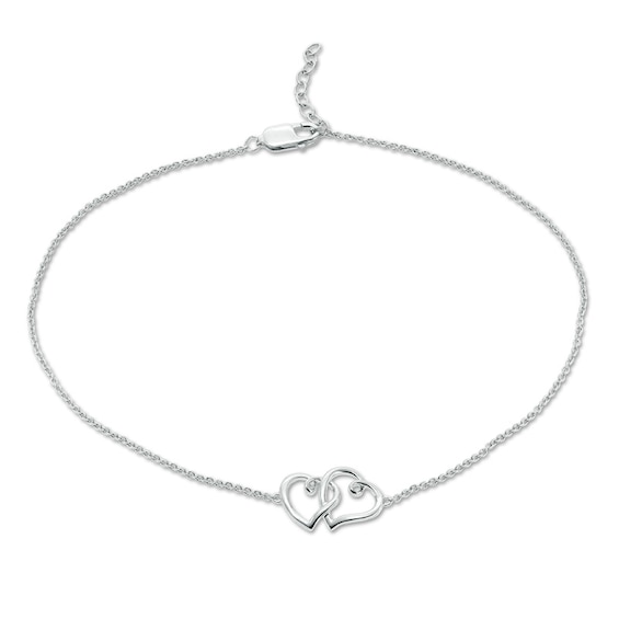 Previously Owned - Interlocking Loop Hearts Anklet in Sterling Silver - 10"