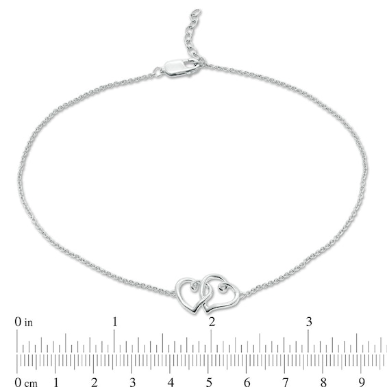 Previously Owned - Interlocking Loop Hearts Anklet in Sterling Silver - 10"