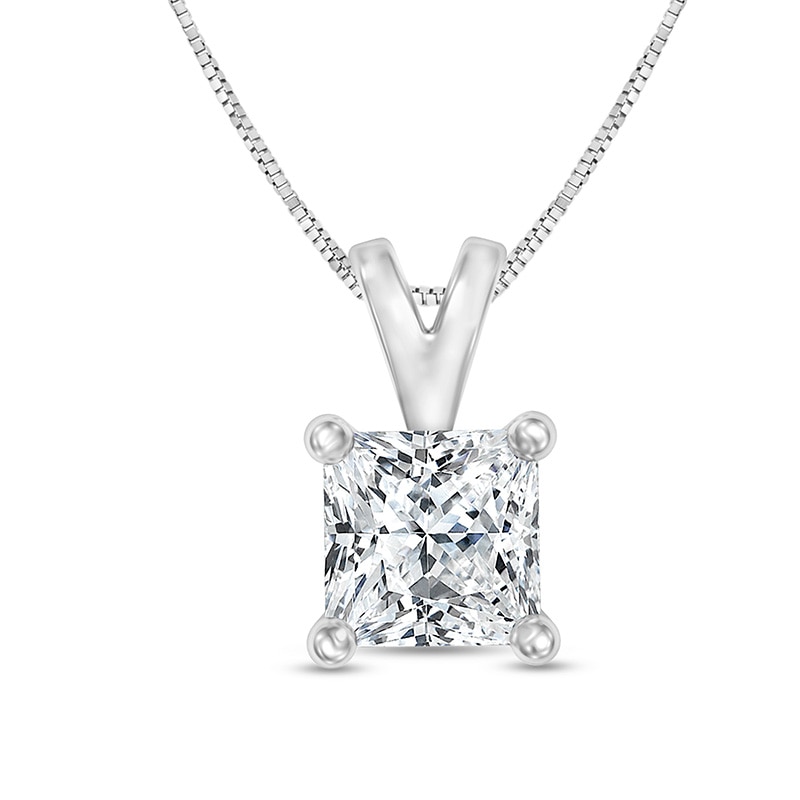 Main Image 1 of Previously Owned - 1/4 CT. Princess-Cut Diamond Solitaire Pendant in 14K White Gold