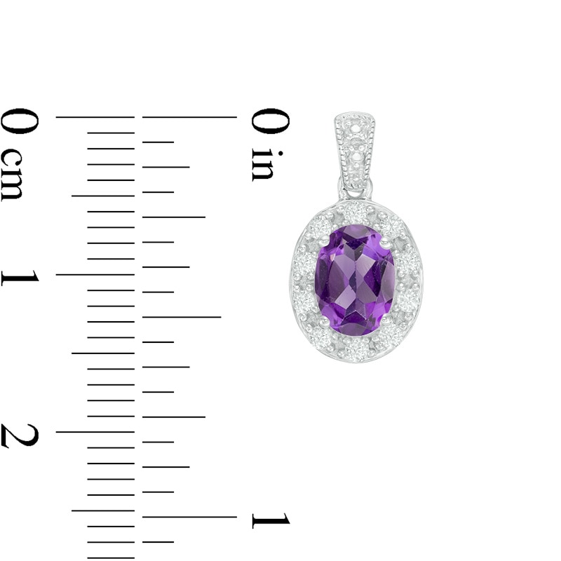 Main Image 2 of Previously Owned - Oval Amethyst and Lab-Created White Sapphire Frame Vintage-Style Drop Earrings in Sterling Silver