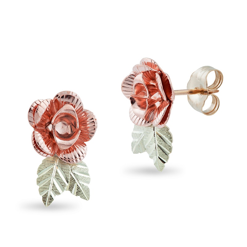 Main Image 1 of Previously Owned - Black Hills Gold Textured Rose Stud Earrings