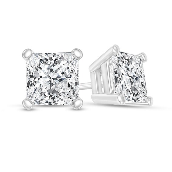Previously Owned - 1/3 CT. T.w. Princess-Cut Diamond Solitaire Stud Earrings in 14K White Gold (I/Si2)