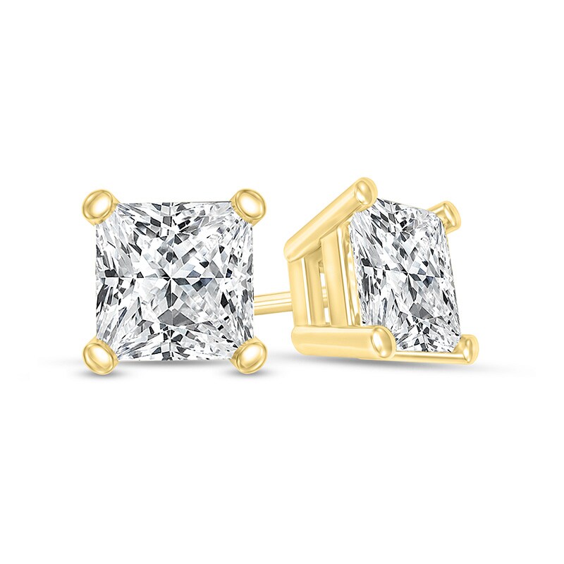 Main Image 1 of Previously Owned - 1/2 CT. T.W. Princess-Cut Diamond Solitaire Stud Earrings in 14K Gold (I/SI2)