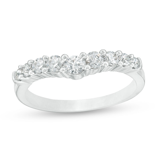 Previously Owned - 1/2 CT. T.w. Diamond Contour Wedding Band in 14K White Gold