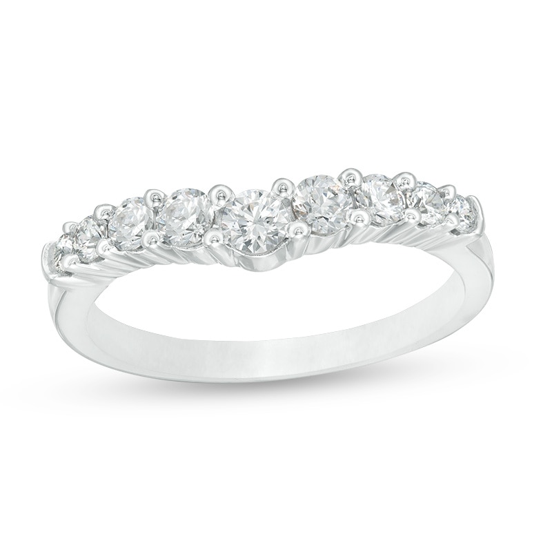 Previously Owned - 1/2 CT. T.W. Diamond Contour Wedding Band in 14K White Gold