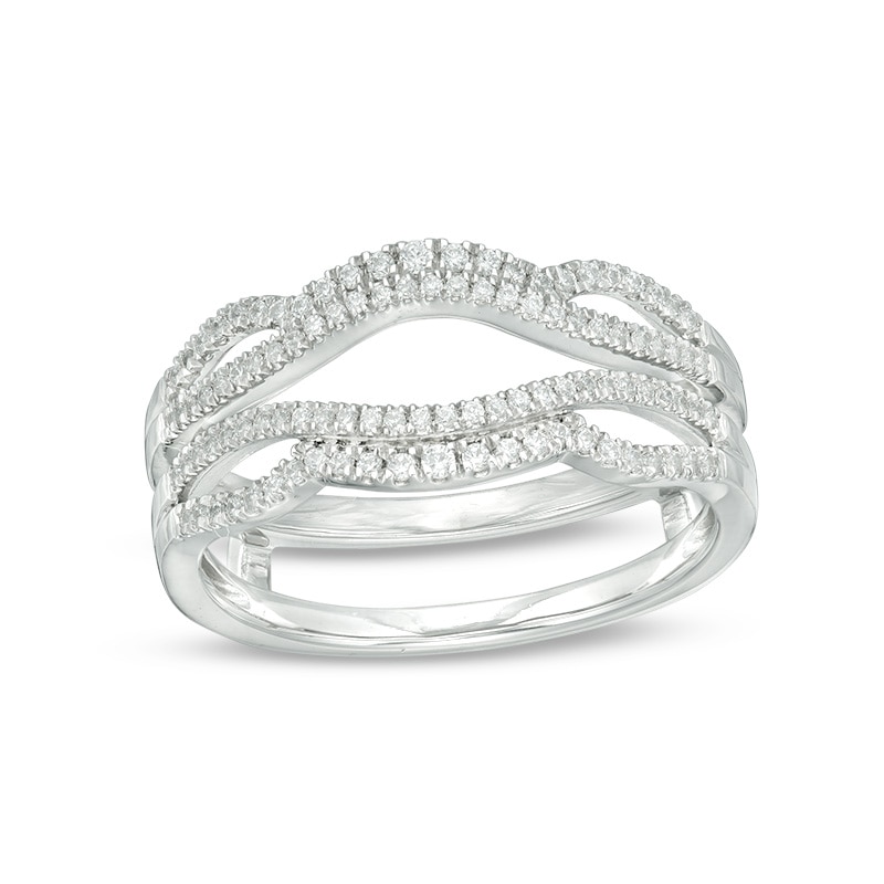 Main Image 1 of Previously Owned - 1/4 CT. T.W. Diamond Wavy Split Shank Ring Solitaire Enhancer in 10K White Gold