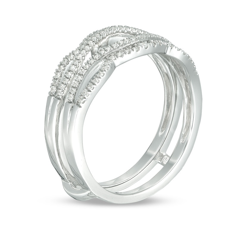 Main Image 2 of Previously Owned - 1/4 CT. T.W. Diamond Wavy Split Shank Ring Solitaire Enhancer in 10K White Gold