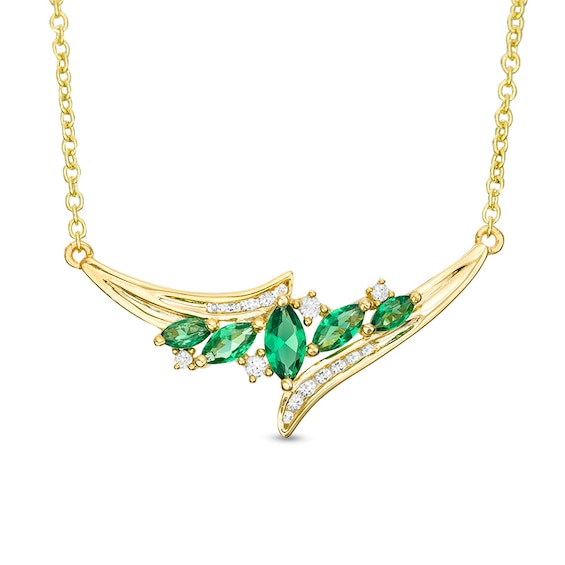 Previously Owned - Lab-Created Emerald and White Sapphire Bypass Necklace in Sterling Silver with 14K Gold Plate