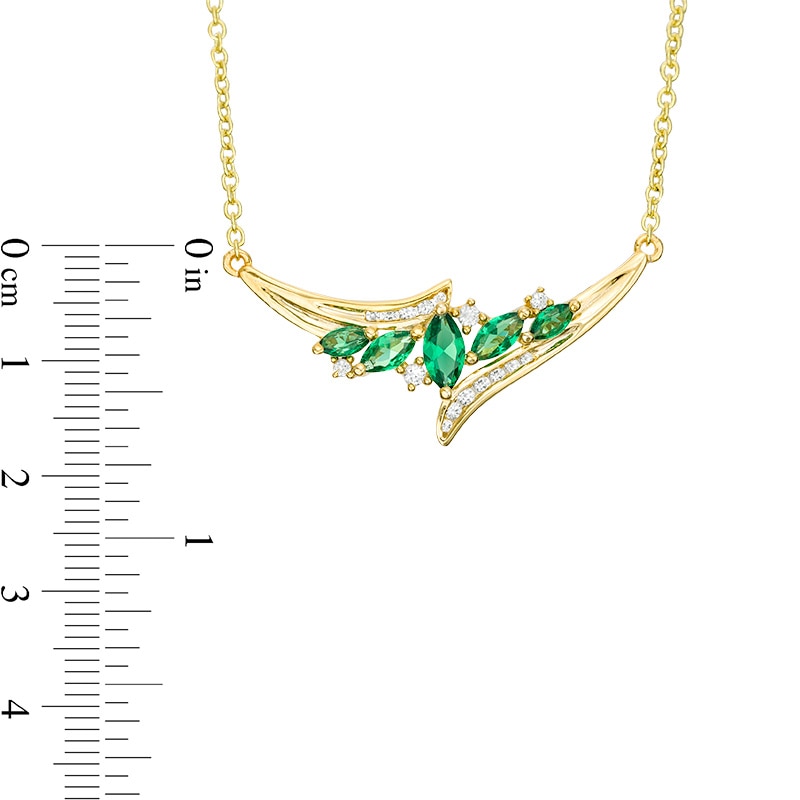 Main Image 2 of Previously Owned - Lab-Created Emerald and White Sapphire Bypass Necklace in Sterling Silver with 14K Gold Plate