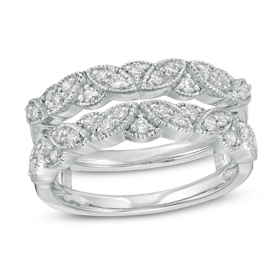 Previously Owned - 3/8 CT. T.w. Diamond Leaves Vintage-Style Ring Solitaire Enhancer in Sterling Silver