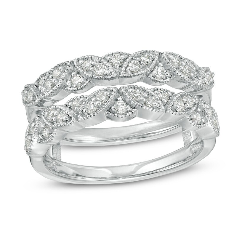 Main Image 1 of Previously Owned - 3/8 CT. T.W. Diamond Leaves Vintage-Style Ring Solitaire Enhancer in Sterling Silver