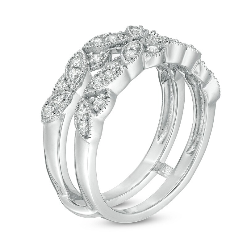 Main Image 2 of Previously Owned - 3/8 CT. T.W. Diamond Leaves Vintage-Style Ring Solitaire Enhancer in Sterling Silver