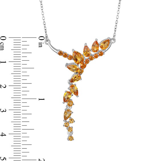 Previously Owned - Pear-Shaped and Round Madeira Citrine and Citrine Curved Cluster "Y" Necklace in Sterling Silver
