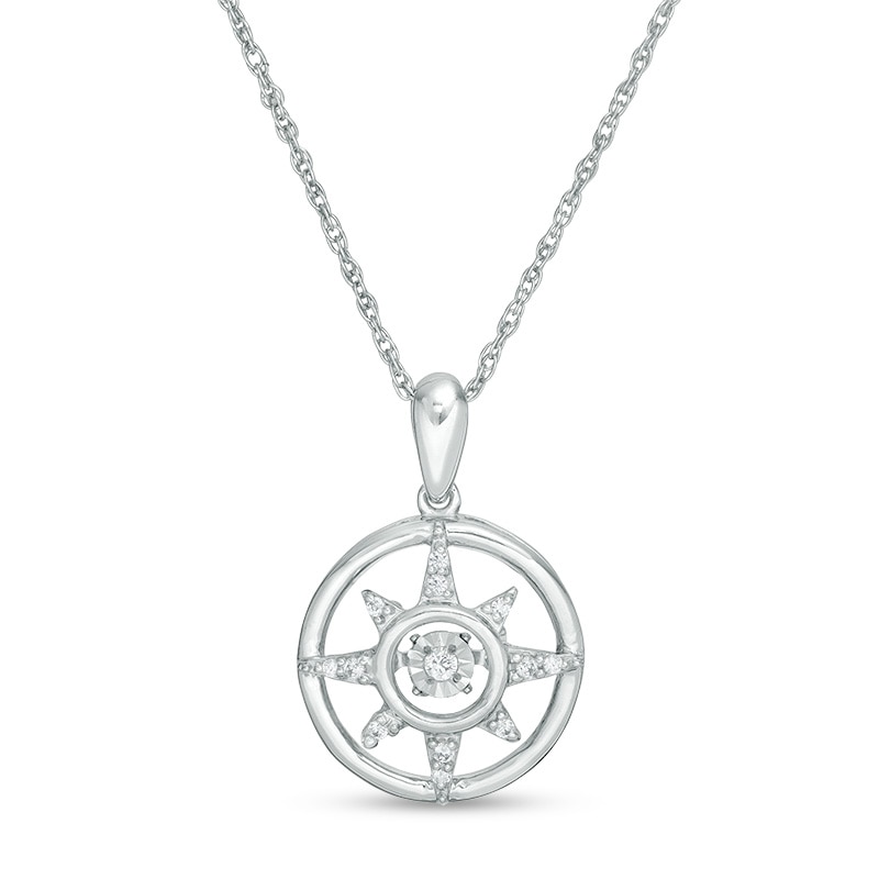 Main Image 1 of Previously Owned - 1/20 CT. T.W. Diamond Compass Pendant in Sterling Silver