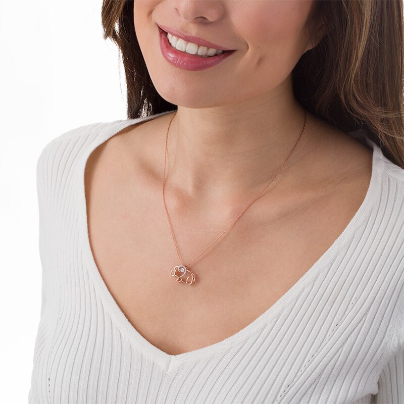 Main Image 2 of Previously Owned - 1/15 CT. T.W. Diamond Elephant Pendant in Sterling Silver with 14K Rose Gold Plate