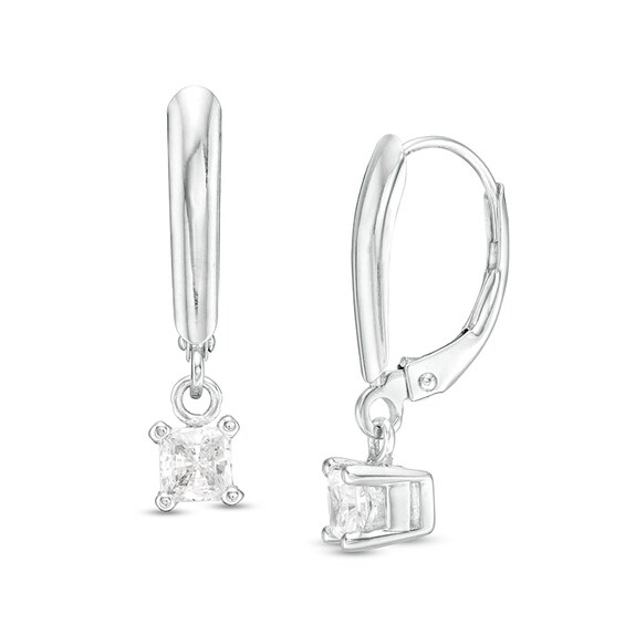 Previously Owned - 1/2 CT. T.w. Princess-Cut Diamond Solitaire Leverback Earrings in 14K White Gold (I/Vs2)