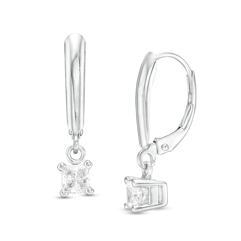 Main Image 1 of Previously Owned - 1/2 CT. T.W. Princess-Cut Diamond Solitaire Leverback Earrings in 14K White Gold (I/VS2)