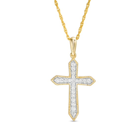 Previously Owned - 1/6 CT. T.w. Diamond Vintage-Style Cross Pendant in 10K Gold