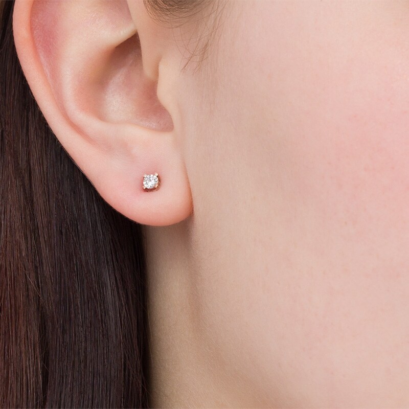 Main Image 2 of Previously Owned - 1/10 CT. T.W. Diamond Heart Prong Solitaire Stud Earrings in 10K Rose Gold
