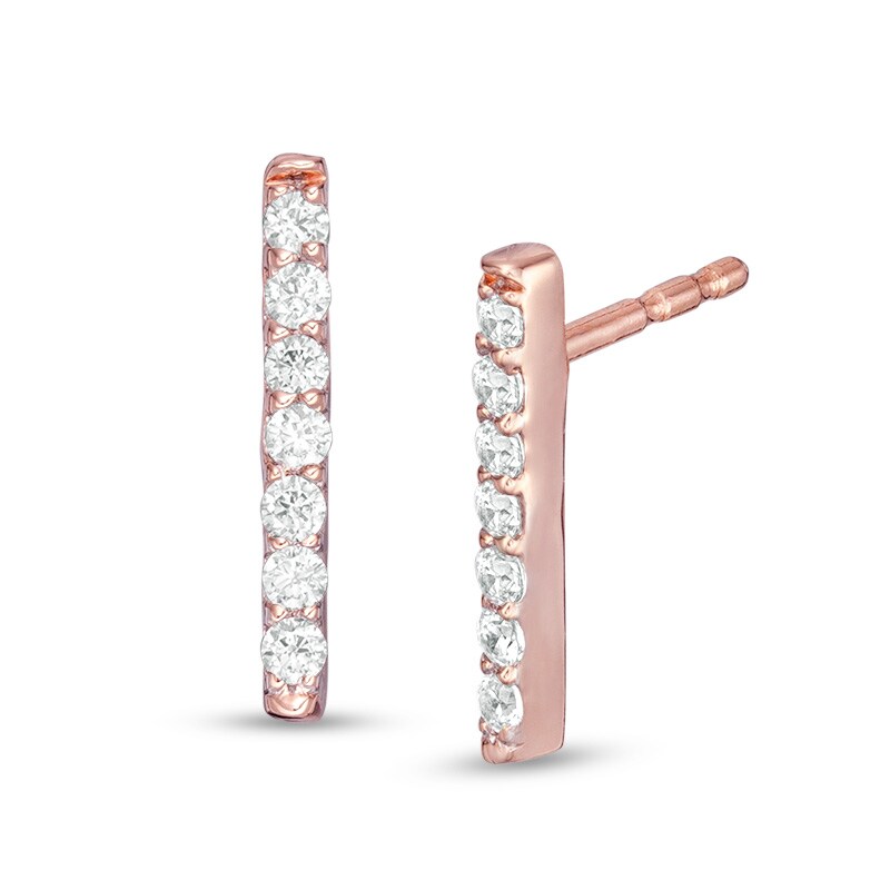Main Image 1 of Previously Owned - 1/10 CT. T.W. Diamond Vertical Bar Drop Earrings in 10K Rose Gold