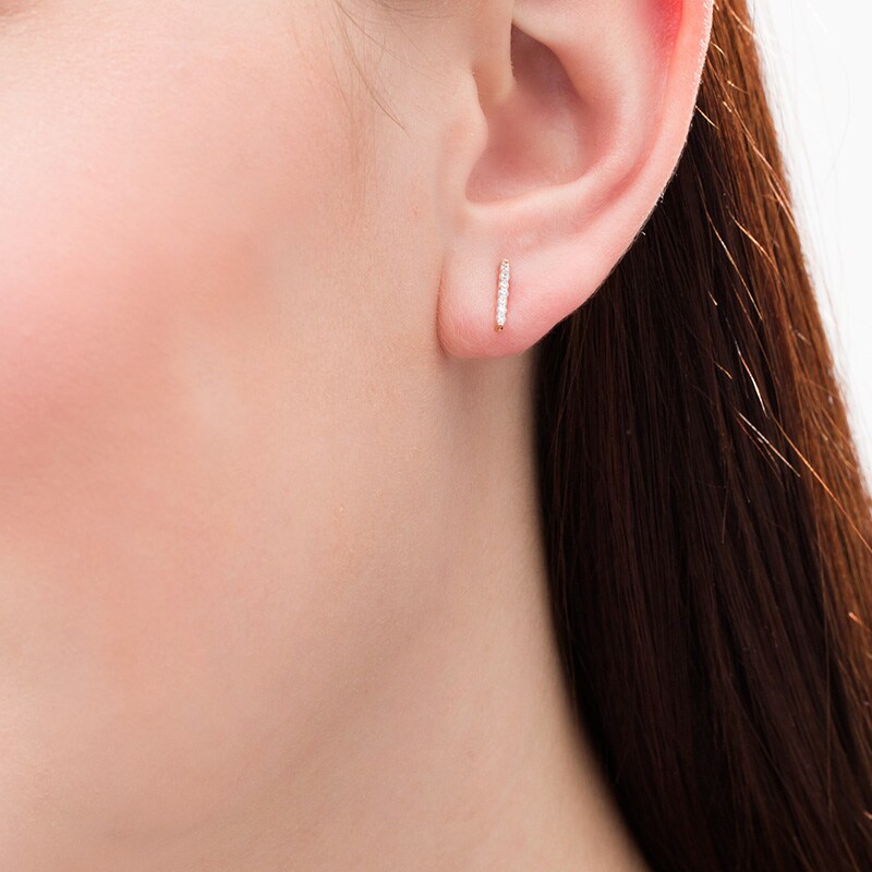 Main Image 2 of Previously Owned - 1/10 CT. T.W. Diamond Vertical Bar Drop Earrings in 10K Rose Gold