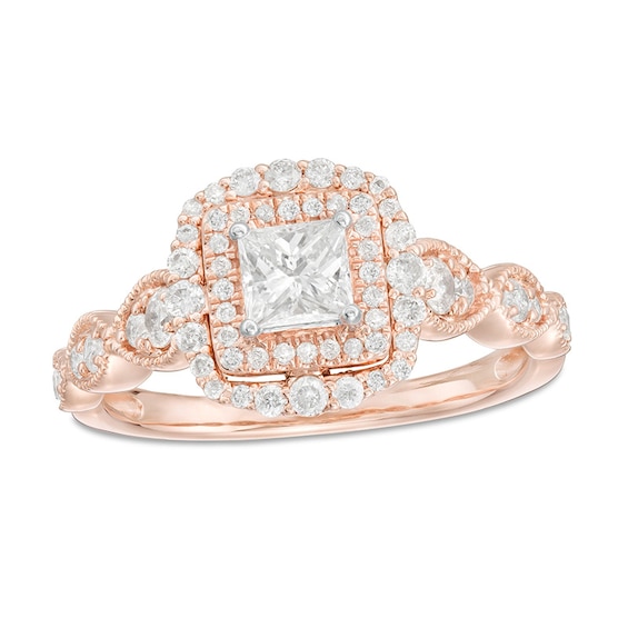 Previously Owned - 7/8 CT. T.w. Princess-Cut Diamond Frame Art Deco Vintage-Style Engagement Ring in 10K Rose Gold