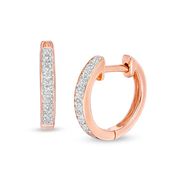 Previously Owned - 1/15 CT. T.w. Diamond Huggie Hoop Earrings in 14K Rose Gold