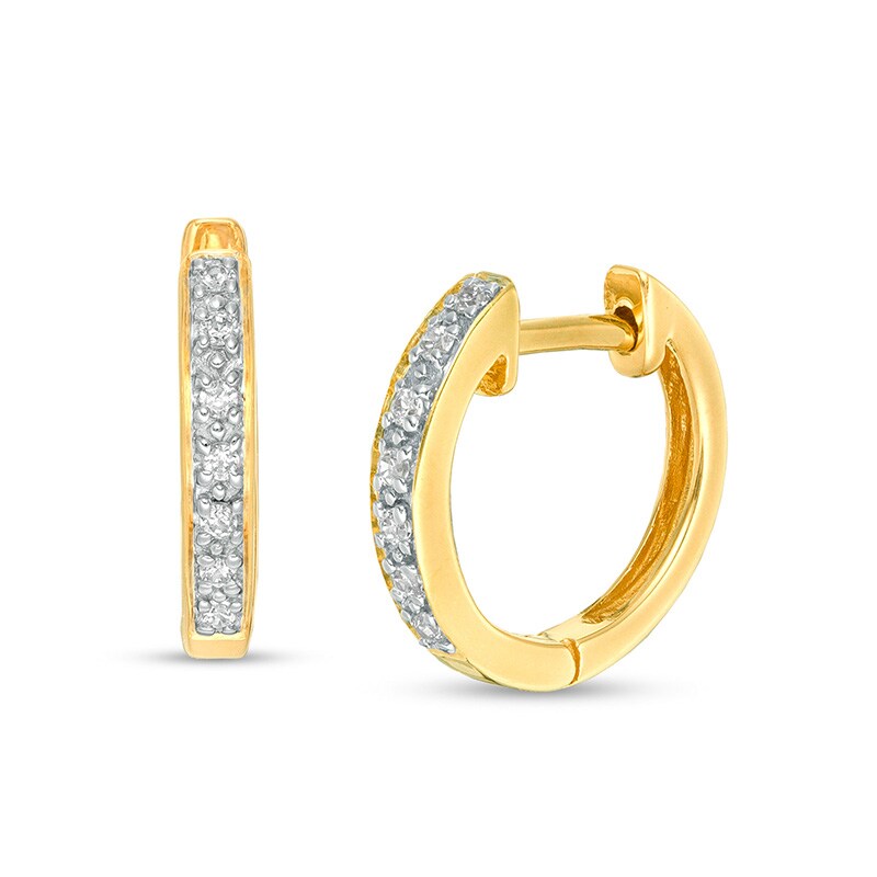 Main Image 1 of Previously Owned - 1/15 CT. T.W. Diamond Huggie Hoop Earrings in 14K Gold