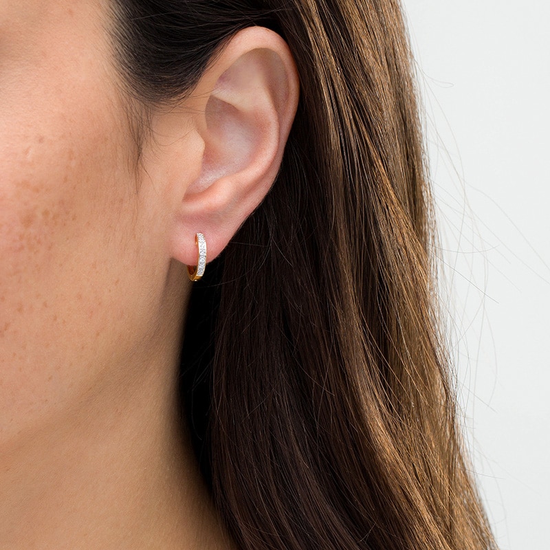 Main Image 2 of Previously Owned - 1/15 CT. T.W. Diamond Huggie Hoop Earrings in 14K Gold