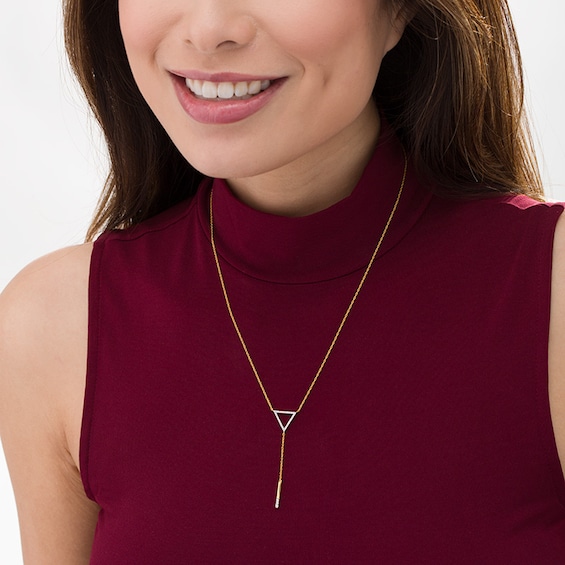 Previously Owned - 1/5 CT. T.w. Diamond Triangle Outline "Y" Necklace in 10K Gold - 19"