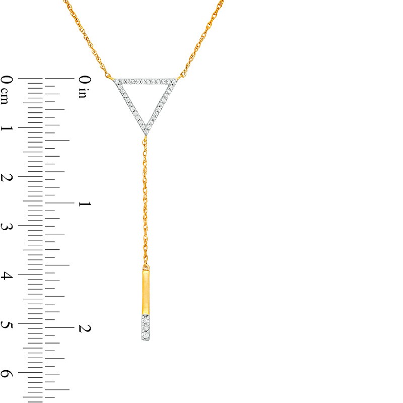 Main Image 3 of Previously Owned - 1/5 CT. T.W. Diamond Triangle Outline "Y" Necklace in 10K Gold - 19"