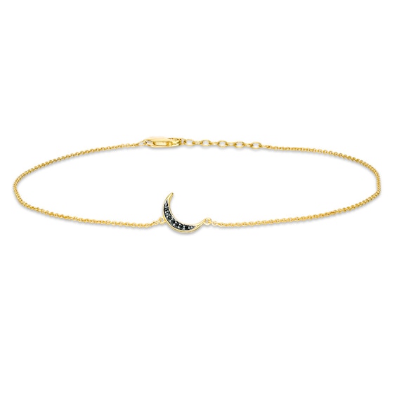Previously Owned - Black Diamond Accent Crescent Moon Anklet in Sterling Silver with 14K Gold Plate - 10"