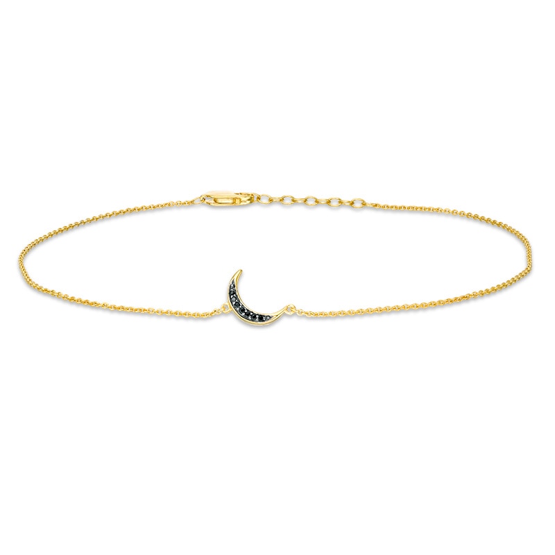 Main Image 1 of Previously Owned - Black Diamond Accent Crescent Moon Anklet in Sterling Silver with 14K Gold Plate - 10"