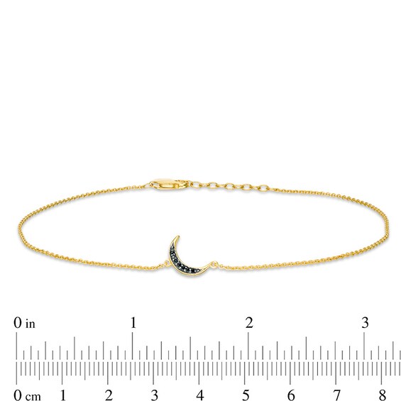 Previously Owned - Black Diamond Accent Crescent Moon Anklet in Sterling Silver with 14K Gold Plate - 10"