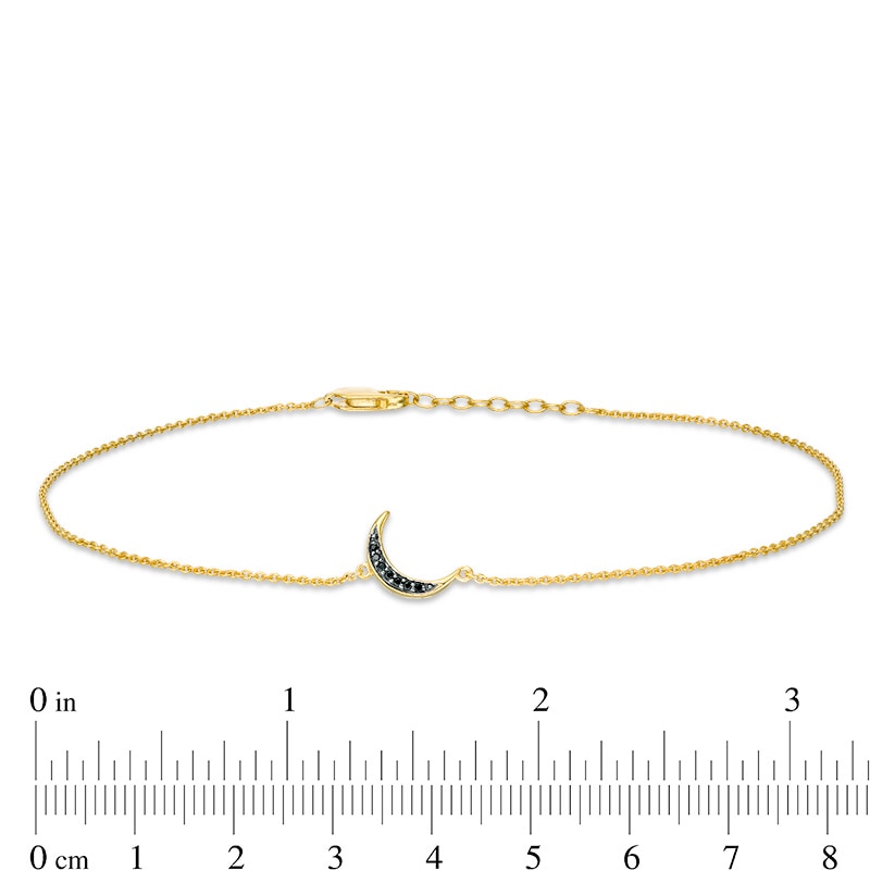 Main Image 4 of Previously Owned - Black Diamond Accent Crescent Moon Anklet in Sterling Silver with 14K Gold Plate - 10"