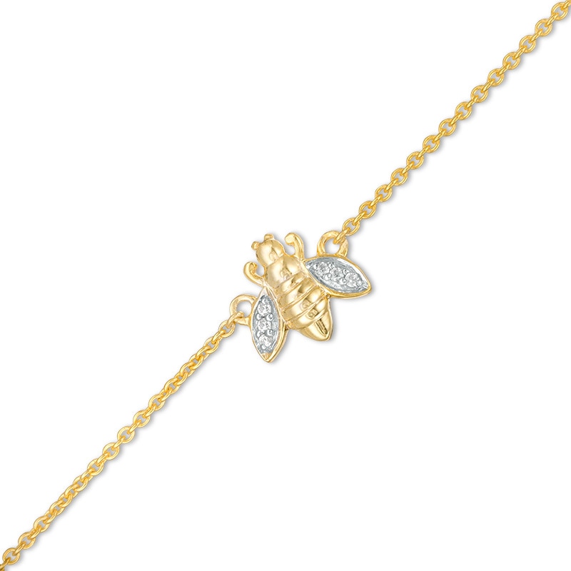 Main Image 1 of Previously Owned - Diamond Accent Bumblebee Anklet in Sterling Silver with 14K Gold Plate - 10"