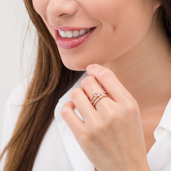 Previously Owned - 1/6 CT. T.w. Diamond Butterfly and Leaf Multi-Row Wrap Ring in 10K Rose Gold