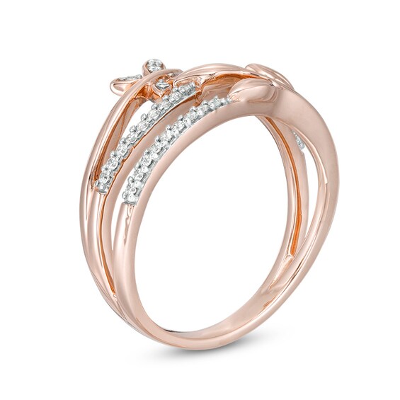 Previously Owned - 1/6 CT. T.w. Diamond Butterfly and Leaf Multi-Row Wrap Ring in 10K Rose Gold