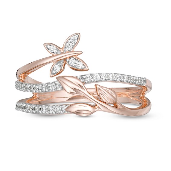 Previously Owned - 1/6 CT. T.w. Diamond Butterfly and Leaf Multi-Row Wrap Ring in 10K Rose Gold