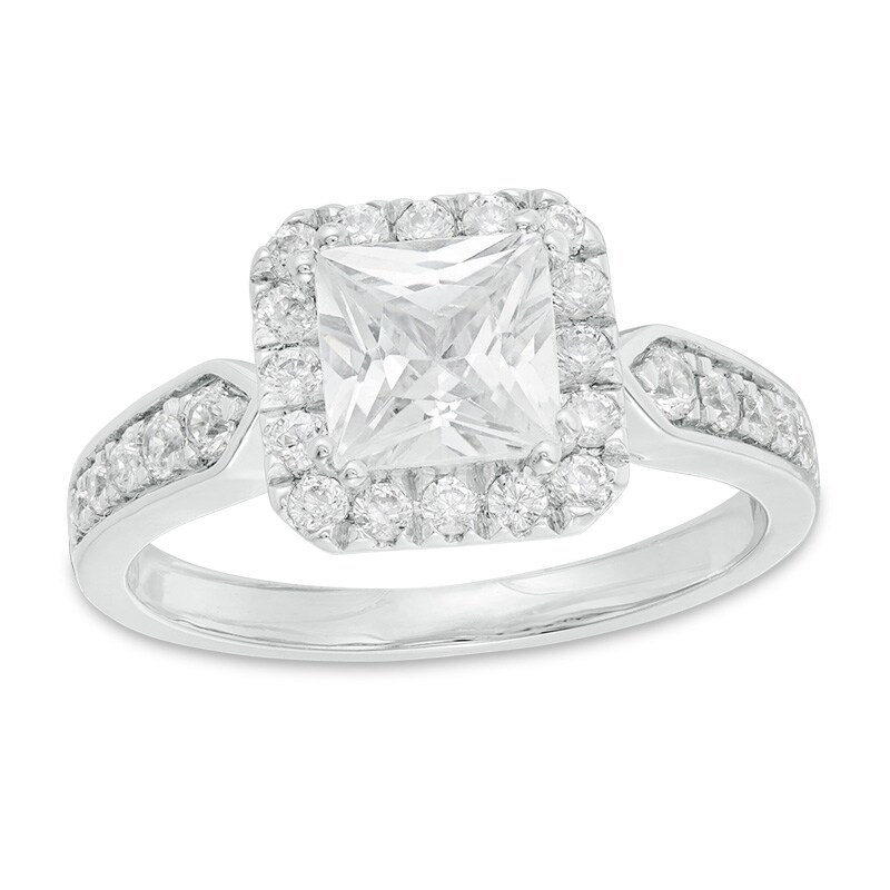 Main Image 1 of Previously Owned - 1-1/2 CT. T.W. Princess-Cut Diamond Frame Engagement Ring in 14K White Gold
